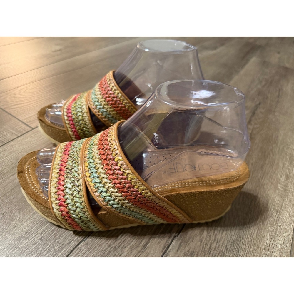 Boutique by Corkys Trust Multi Color Woven Raffia Platform Wedge Sandals 7‎
